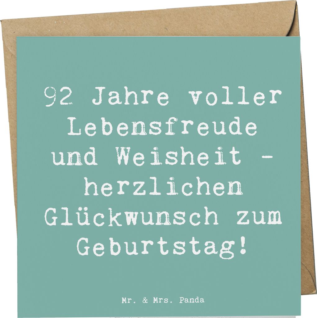 Mr. & Mrs. Panda Glückwunschkarte Spruch 92. Geburtstag - Meeresbrise - Geschenk, einzigartiges, Happy Birthday, Alter, Glückwunsch, anlasskarte,...