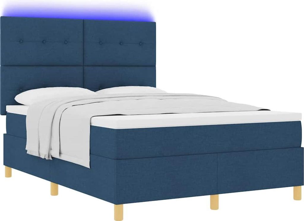 LED Boxspringbett mit Matratze Blau 140 x 200 cm Stoff