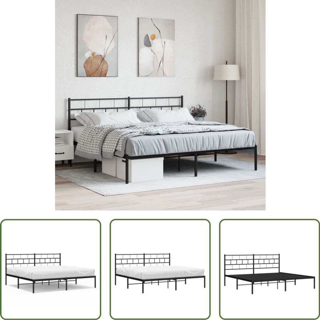 The Living Store Bettgestell mit Kopfteil Metall Schwarz 193x203 cm