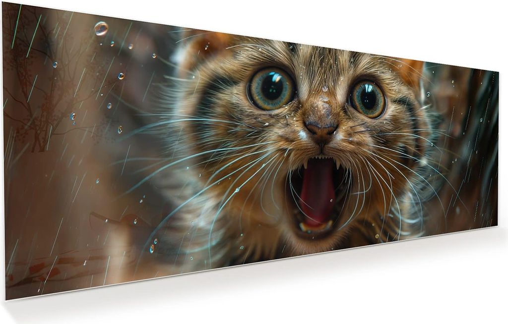 Glasbild 125x50cm in XXL für Wohnzimmer, Schlafzimmer Motiv Nasse Katze