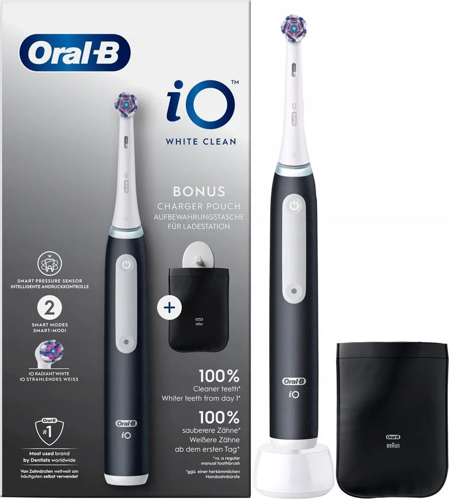 Brosse à dents Oral-B noire et blanche avec son étui de voyage rigide