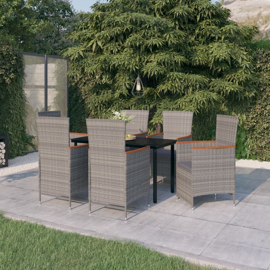 The Living Store 7-tlg. Garten-Essgruppe mit Auflagen Grau