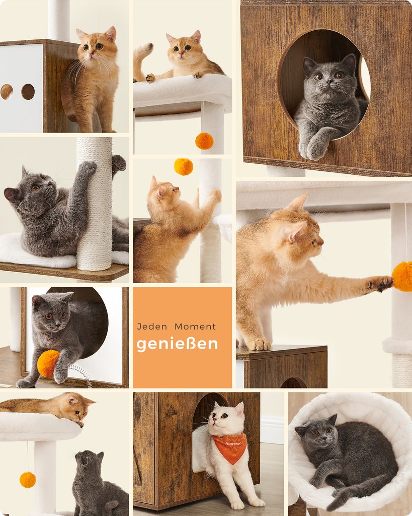 Feandrea Kratzbaum, mit Katzenklo-Schrank, 185cm, Produktbild 5
