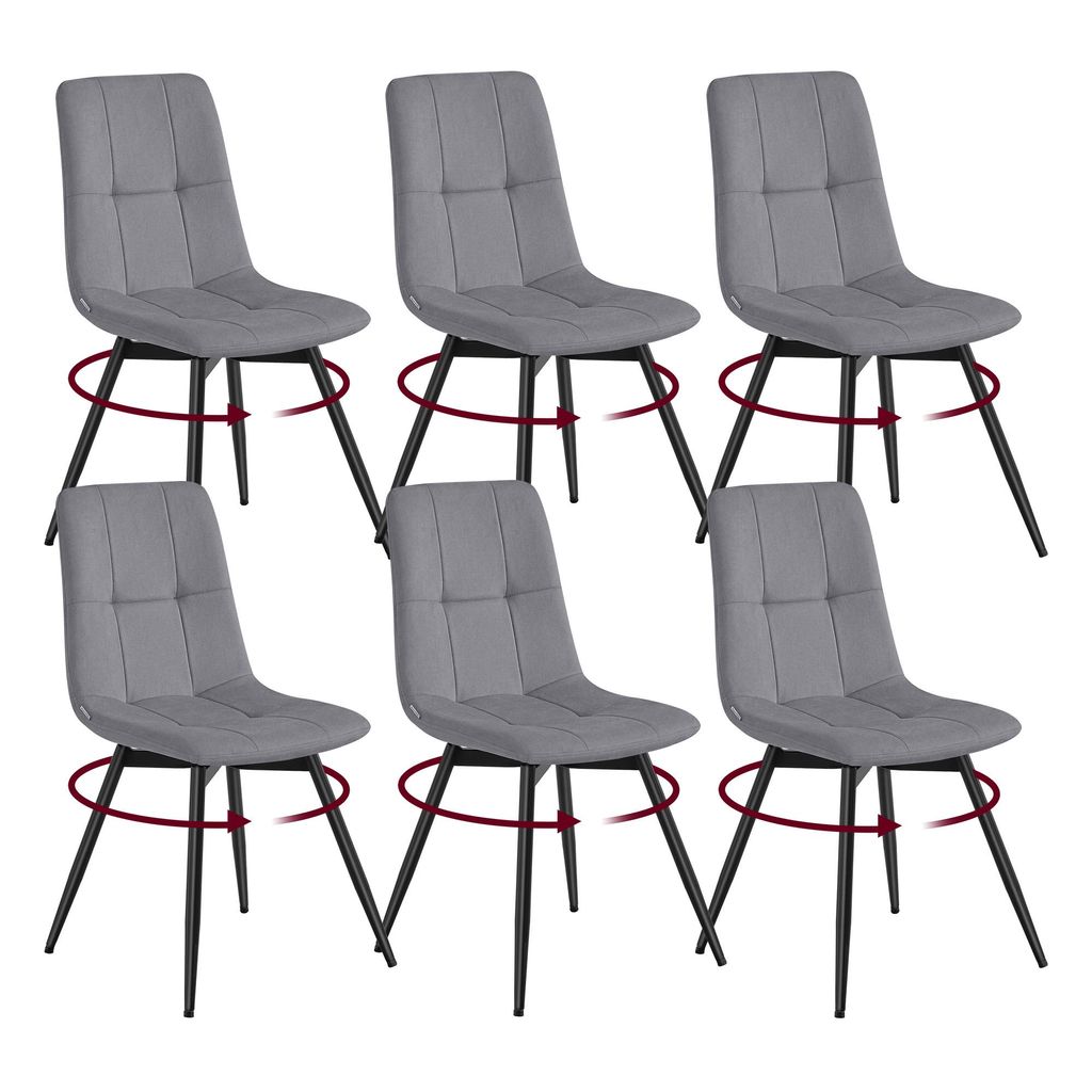VASAGLE Esszimmerstühle 6er Set, 360° Drehbar, Produktbild 