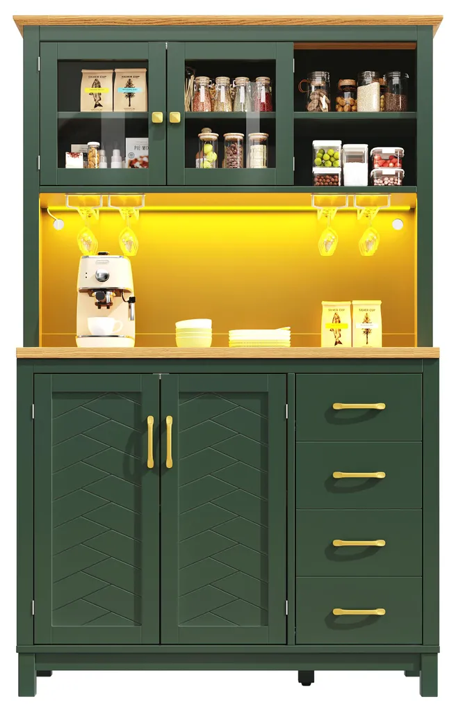 Vaisselier de cuisine rustique 180cm avec rangement LED et vitrine chic