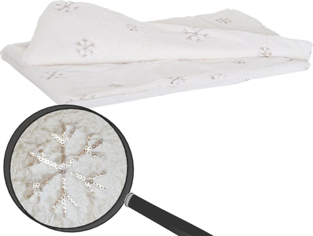 Kuscheldecke Schnee, Tagesdecke Wohndecke Sofadecke, flauschig weiß Pailletten 150x120cm