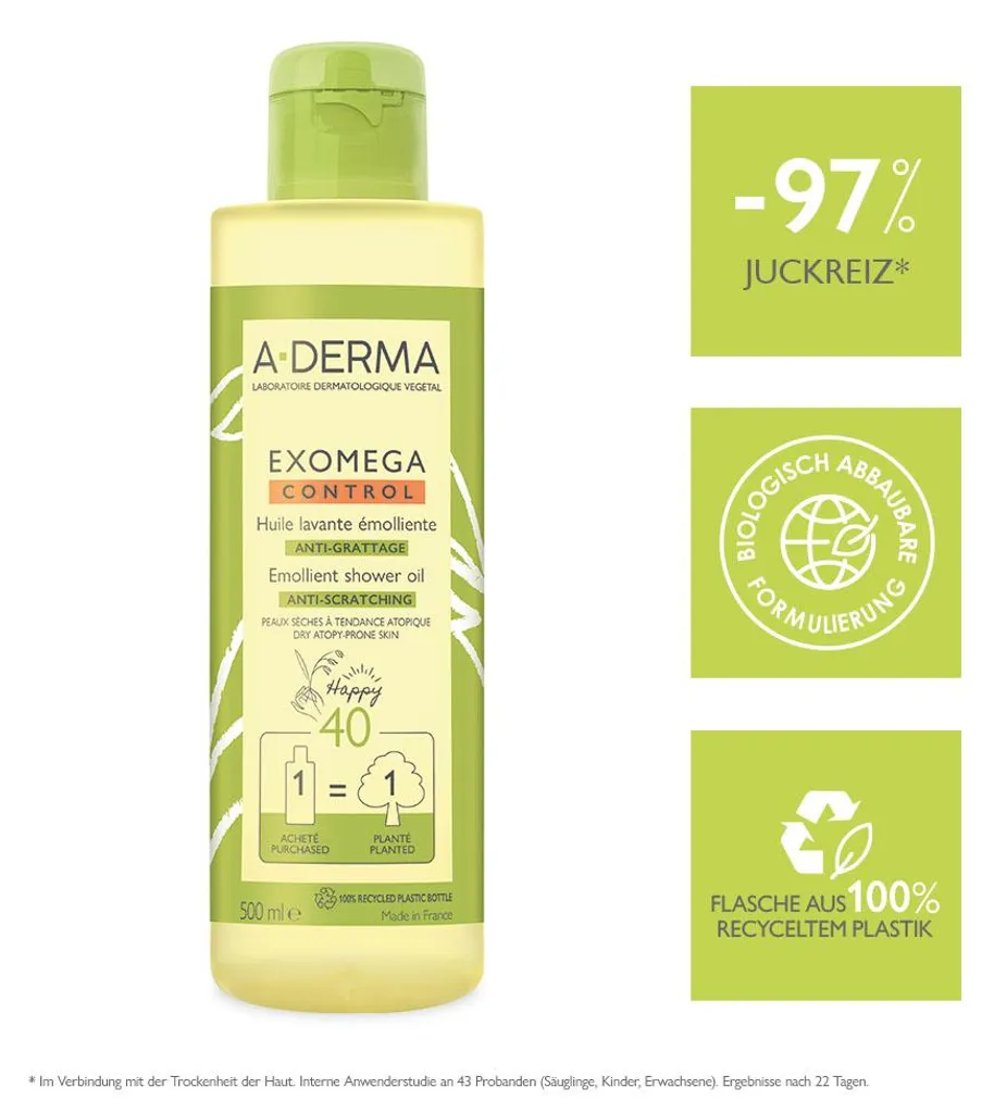 Huile de douche relipidante A-Derma Exomega Control 500 ml hygiène quotidienne