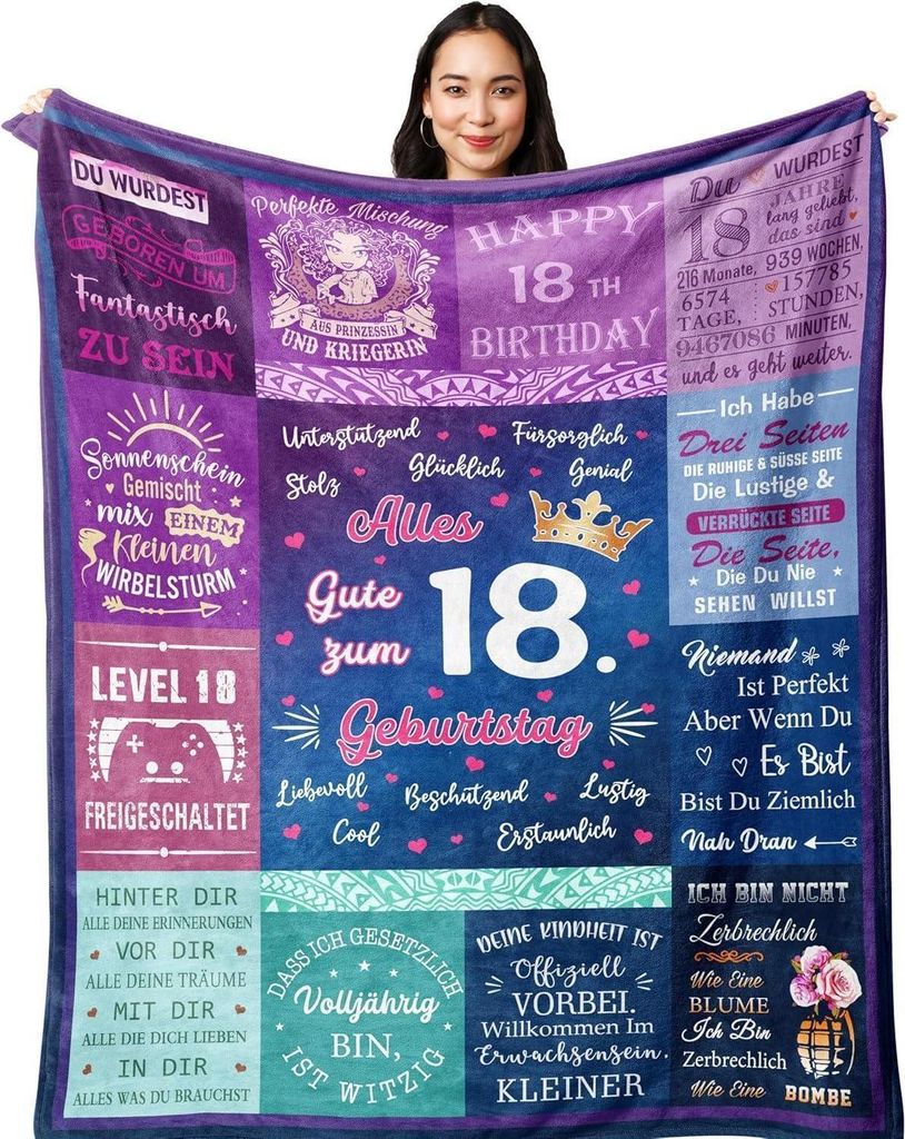 Yesbird 18 ° compleanno ragazza coperta regalo 150x130CM Immagine del prodotto 