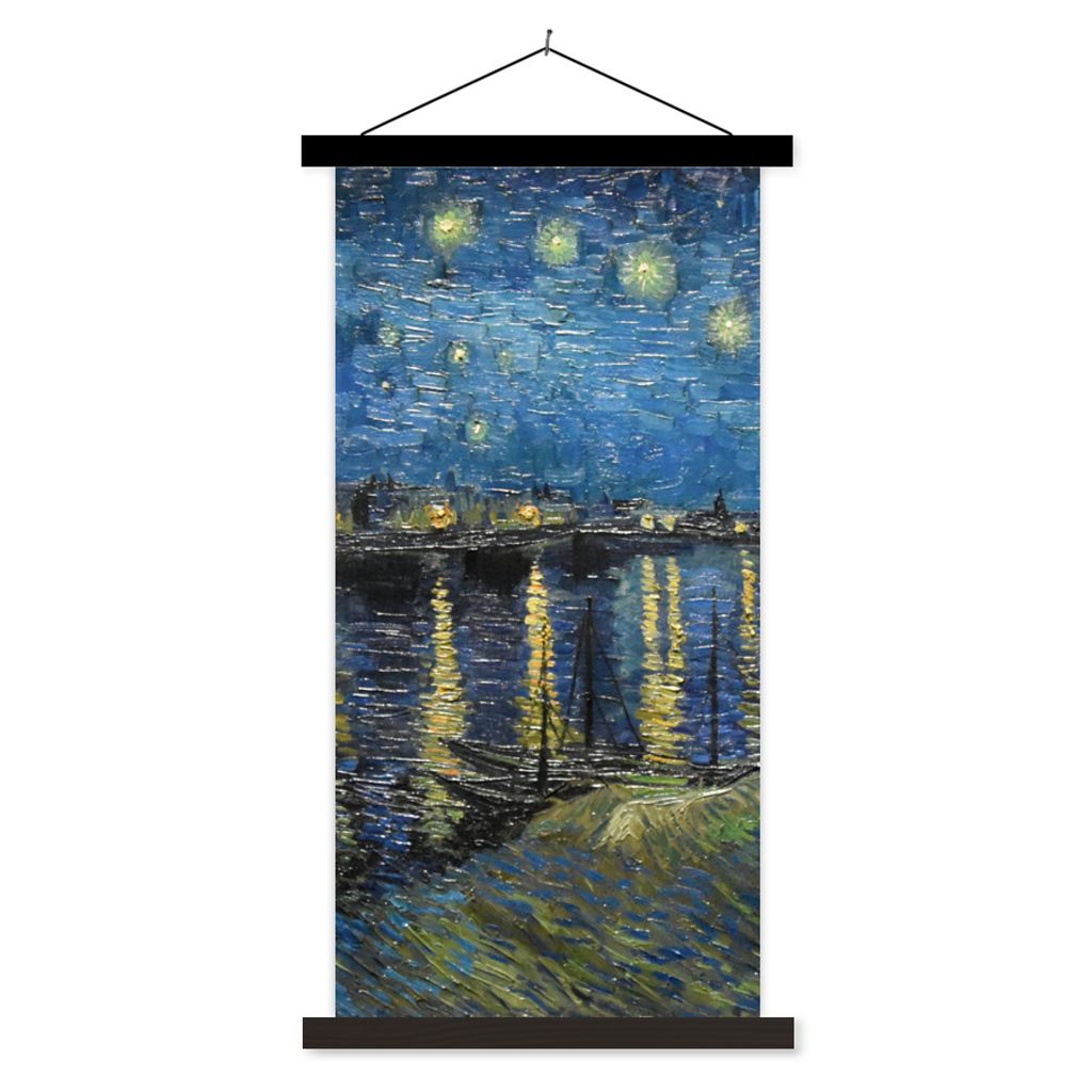 MuchoWow Textilposter Sternennacht über der Rhone - Van Gogh - Kunst 40x80 cm mit schwarzem Rahmen - Wandemalerei