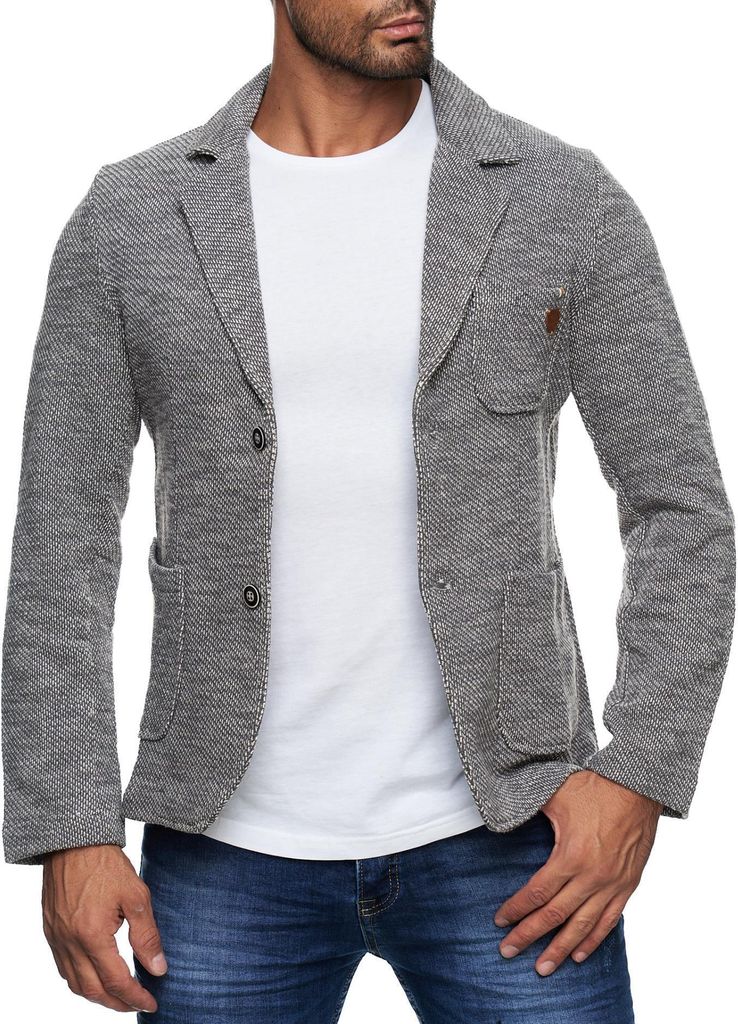 Reslad Herren Strick Sakko Blazer Strick-Jacke RS-1421 Grau Produktbild 