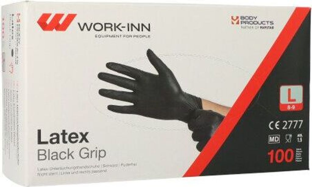 "WORK-INN/PS" Handschuhe, Latex puderfrei "Black Grip" Produktbild 