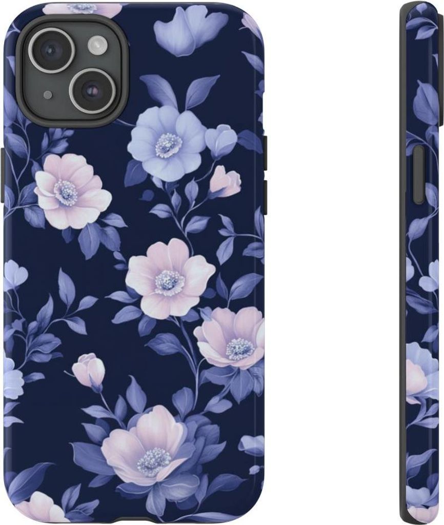 Elegantes Blumenmuster in Blau und Rosa – Hülle Kompatibel mit iPhone 15 Plus