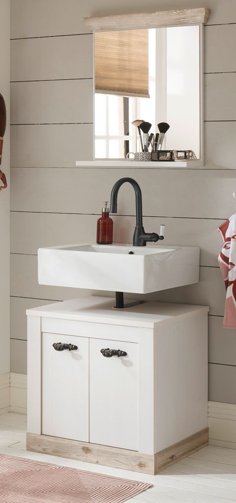 Badmöbel Set "Rovola" Pinie weiß / Oslo Pinie Landhaus Badezimmer 2-tlg 60 x 200 cm