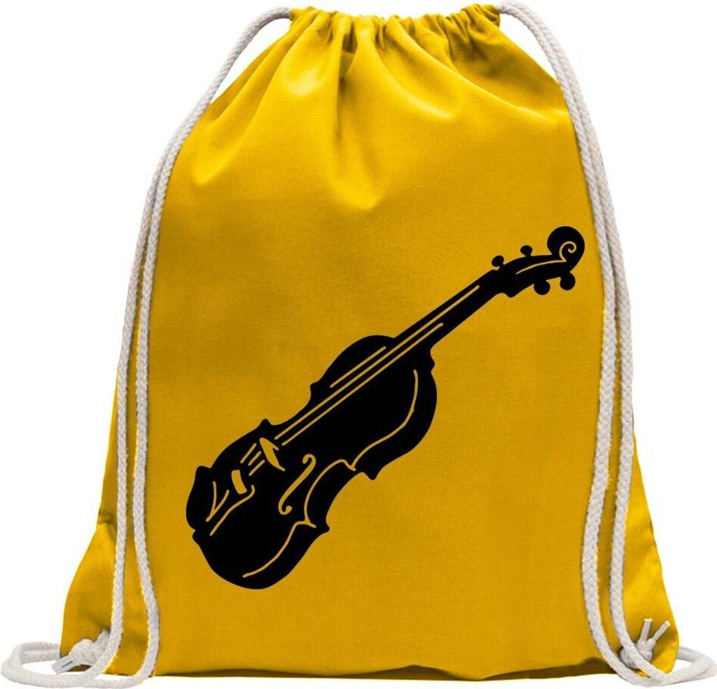 Kiwistar - Turnbeutel - gelb - Geige - Violine - Musik - Fun Rucksack Sport Beutel Gymsack Baumwolle mit Ziehgurt