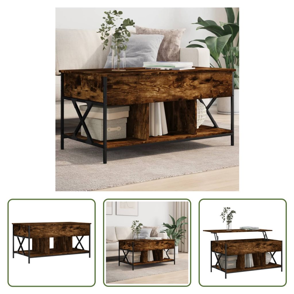 The Living Store Couchtisch Räuchereiche 100x55x50 cm Holzwerkstoff und Metall