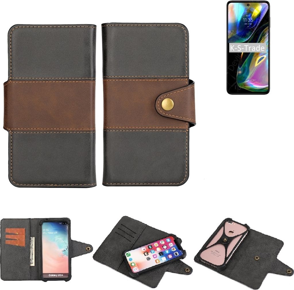 K-S-Trade Handyhülle Schutzhülle Hülle Bookstyle Wallet-Case kompatibel mit Motorola Moto G71s Bumper Rundumschutz schwarz-braun 1x