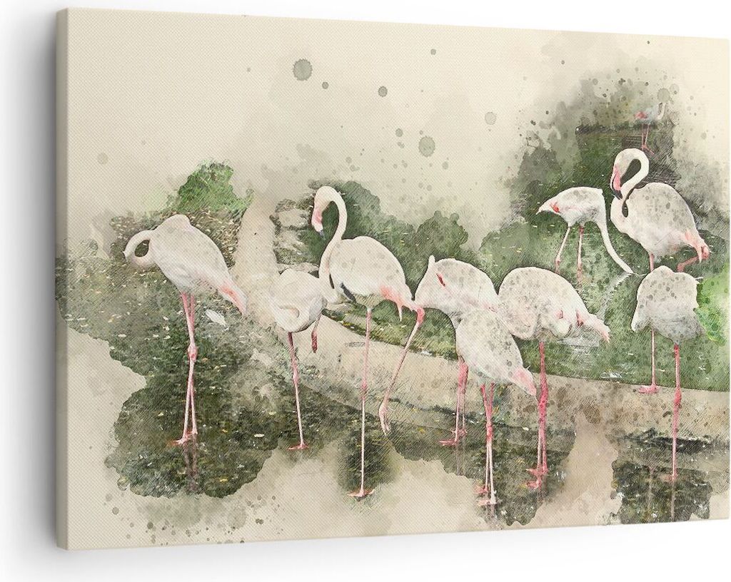 Bild auf Leinwand - Leinwandbild - Flamingo Vogel Wasser - 70x50cm - Wand Bild - Wanddeko - Leinwanddruck - Bilder - Kunstdruck - Wanddekoration - ...