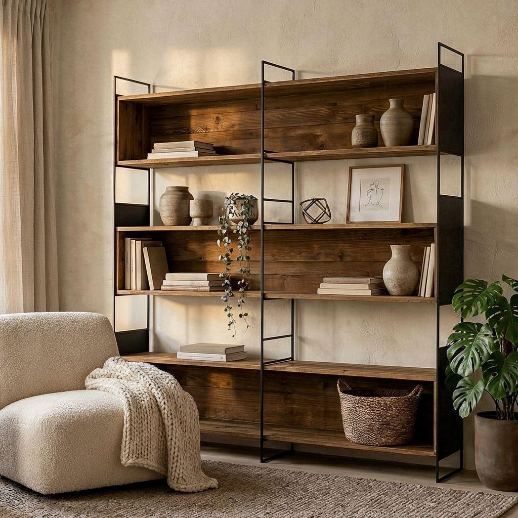 Regal AMAGI 180x190 cm aus recyceltem Massivholz, Natur/Schwarz - Standregal im Industrial Stil, Bücherregal aus Kiefernholz und Metall, offenes R...