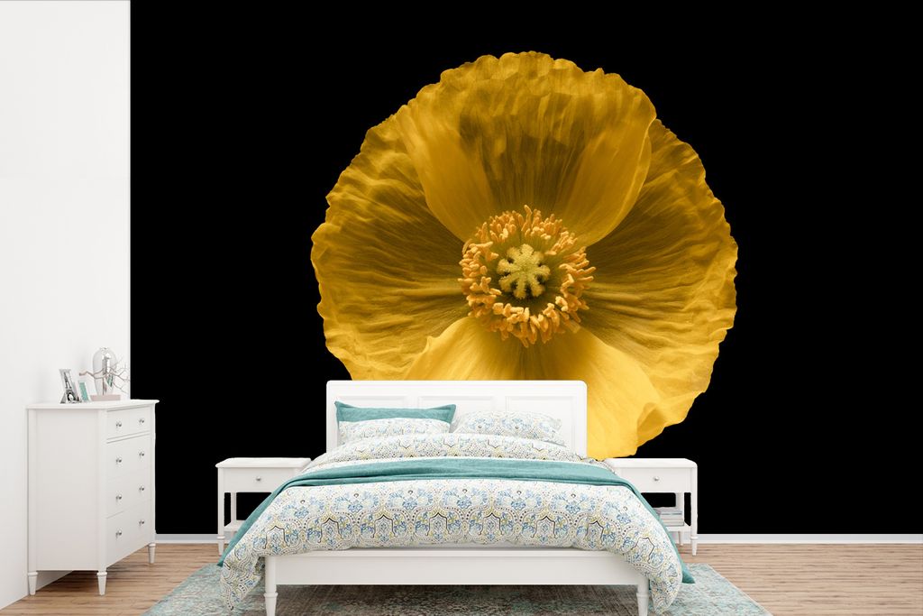 MuchoWow Fototapete für Wohnzimmer oder Schlafzimmer Wandtapete Vinyl Motivtapete Blumen - Mohn - Gelb - 600x400 cm - Vinyltapeten