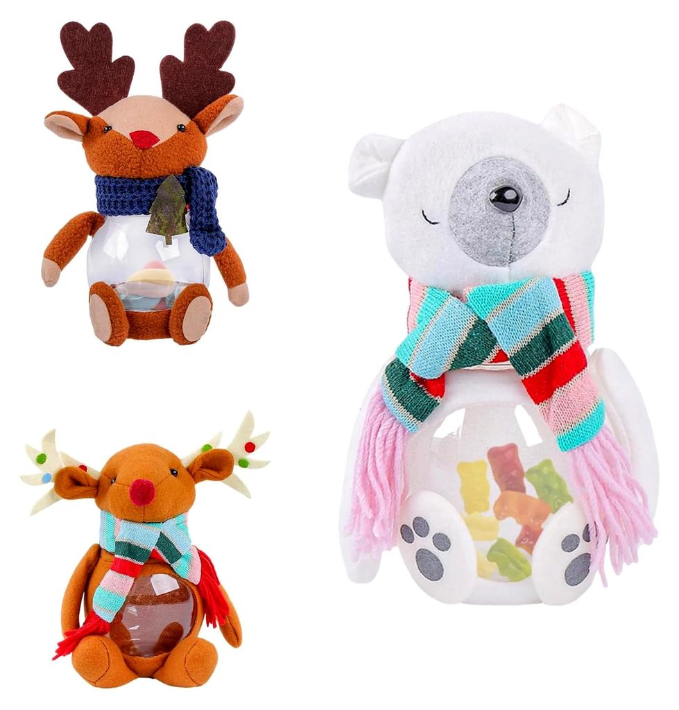 Weihnachtsgläser – 3 Plüsch-Behälter für die Aufbewahrung von Leckereien, dekoratives Design mit leicht zugänglichem Deckel, Snack-Organizer...