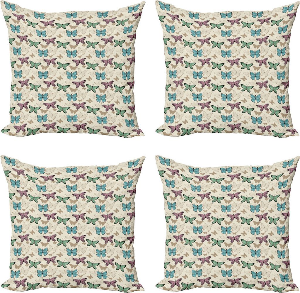 ABAKUHAUS Blau und Pink Kissenbezug Set (4 Stück), Schmetterlinge, Moderner Doppelseitiger Digitaldruck, 40 cm x 40 cm, Eischale Multicolor