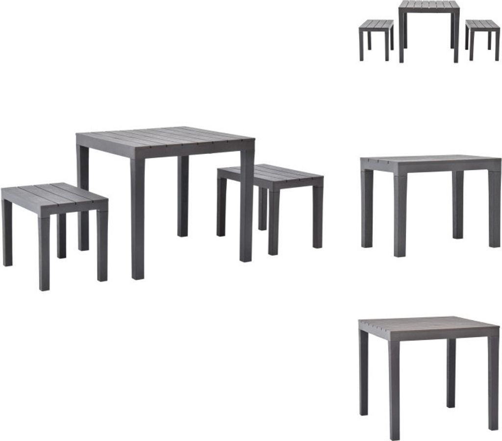 vidaXL Gartentisch mit 2 Bänken Kunststoff Braun - Gartenmöbel-Sets