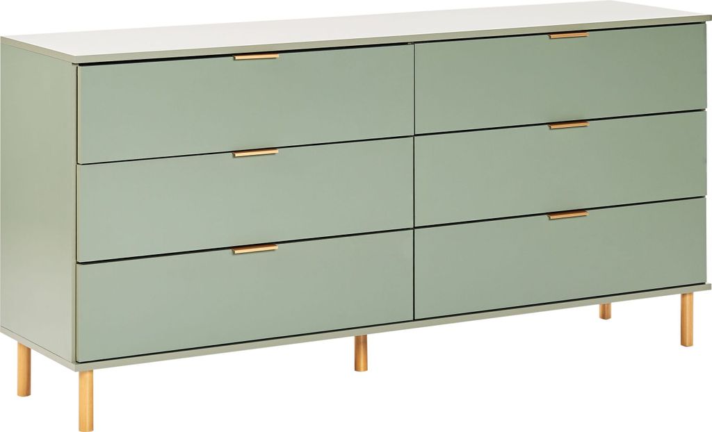 BELIANI Kommode Grün Faserplatte mit 6 Schubladen Goldene Griffe Helle Holzfüße Modernes Retro-Design Mehrzweckkommode Sideboard für Schlafzimmer