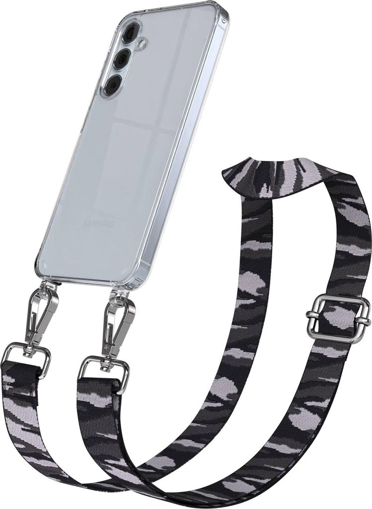 EAZY CASE Handykette - Verstellbarer Trageriemen kompatibel mit Samsung Galaxy A55, Handykordel mit transparenter Silikon-Hülle, Karabiner Silber,...