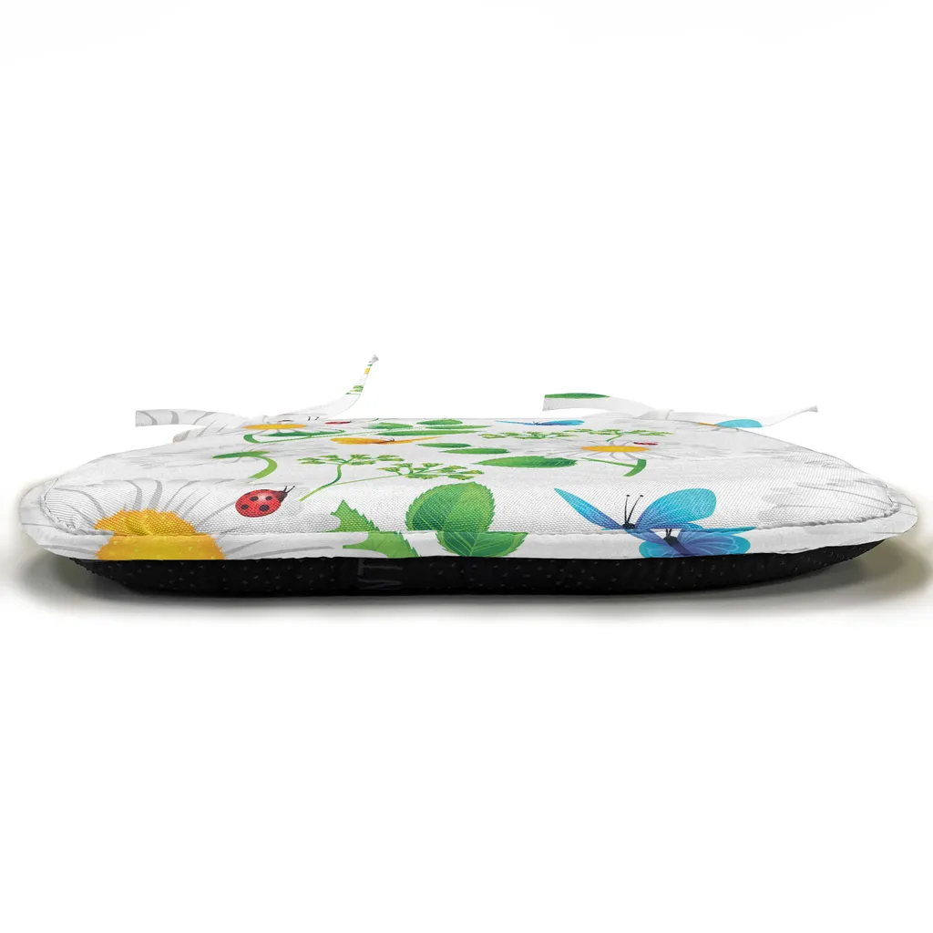 ABAKUHAUS Cuscini a forma di coccinella per sedie da sala da pranzo, coccinella su camomilla, cuscini decorativi impermeabili con cinturini per sedie da cucina, 40 cm x 40 cm - confezione da 12, bianco verde - 3