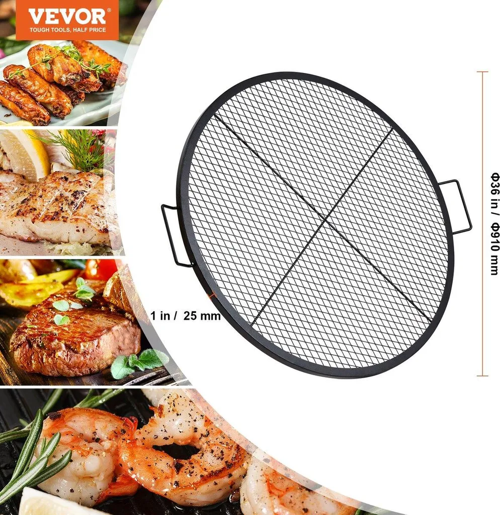 Griglia per barbecue X-Marks, griglia di cottura rotonda, griglia per barbecue da campeggio in acciaio resistente con maniglia e supporto X Wire, utensili da cucina portatili da campeggio per feste e riunioni all'aperto, 36 pollici, nera - 7