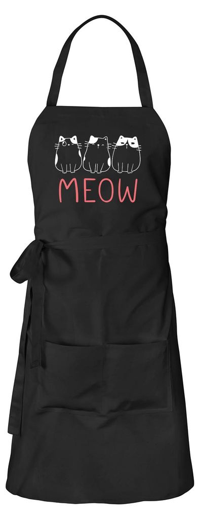 Huuraa Schürze Katzen Meow Comic Schwarz mit Taschen Baumwolle Kochschürze Geschenkidee