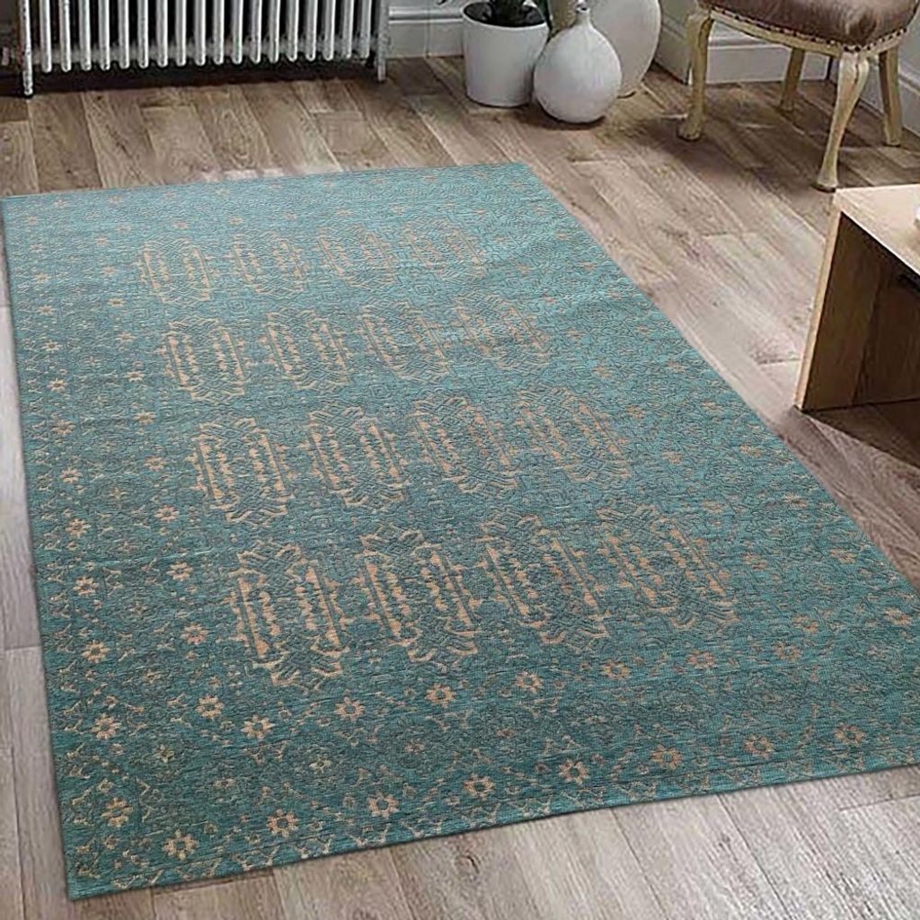 Wohnzimmerteppich mit Ornamenten in petrol - gold Größe - 160 x 230 cm
