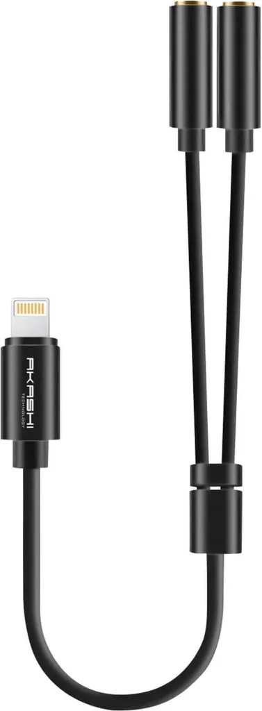 Adattatore Akashi Nero Lightning a 2 Cuffie Jack 3.5mm Universale