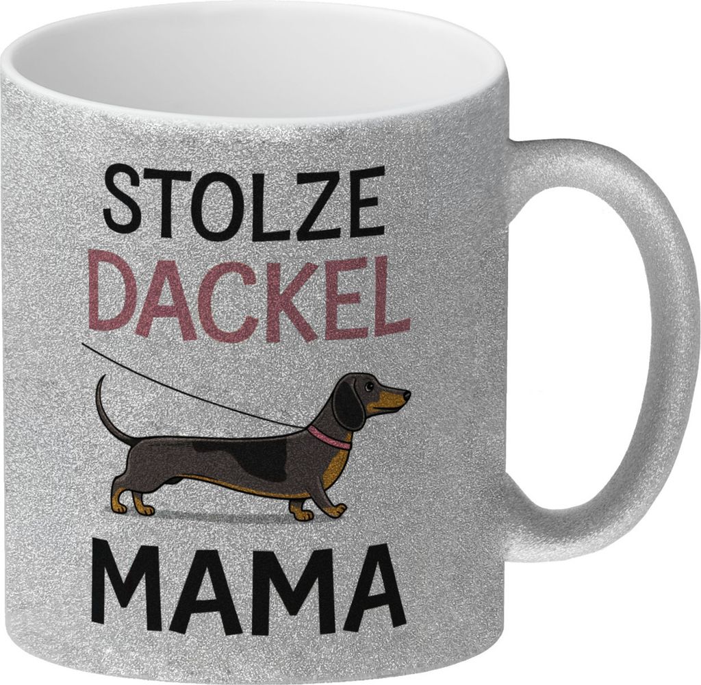 Stolze Dackel Mama Dackel an der Leine Glitzer-Kaffeebecher