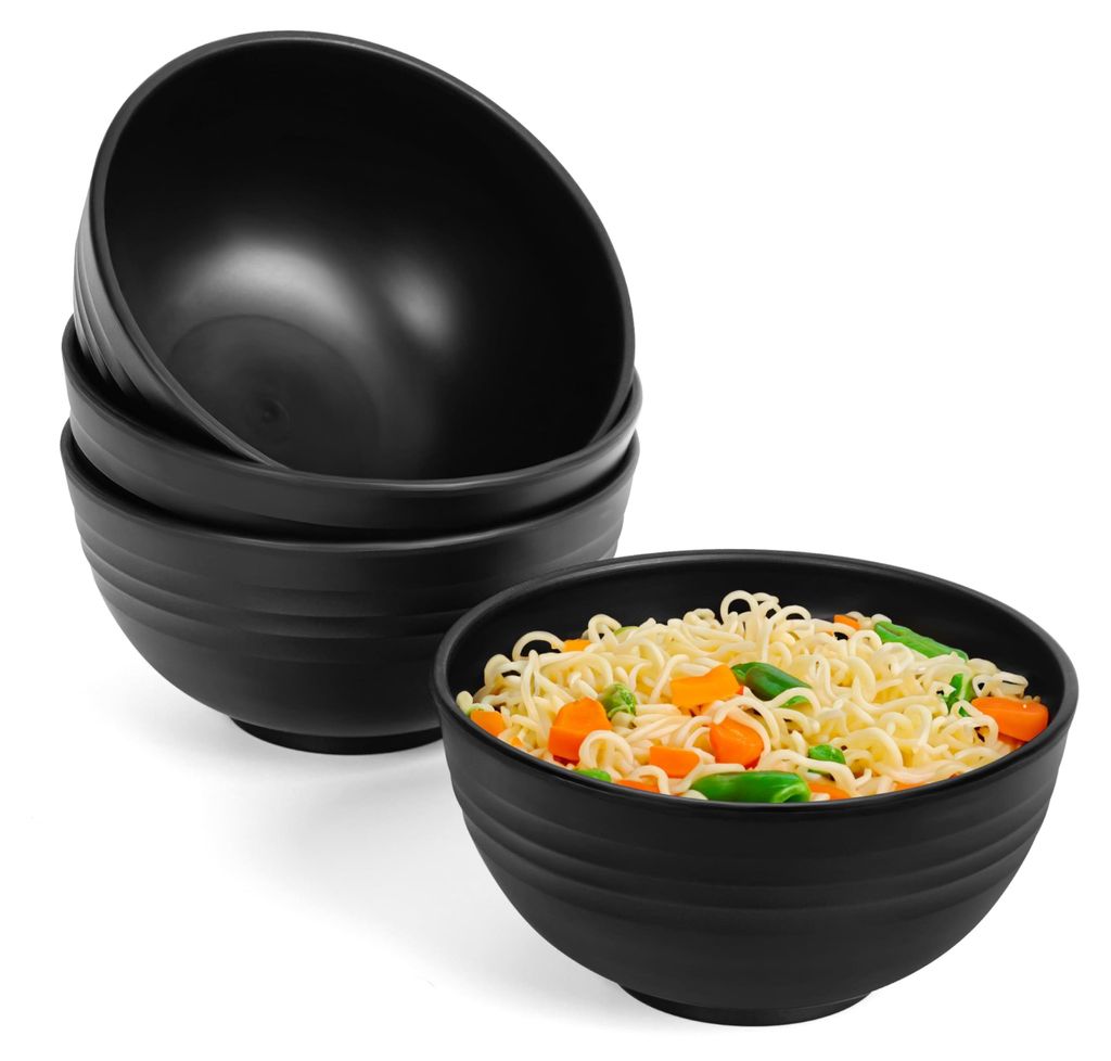 Belle Vous 4er Pack Schwarzes Schüssel Set aus Kunststoff - 700 ml Servierschalen Set - Unzerbrechlich, Leicht & Wiederverwendbar - Für Suppe, Pa...