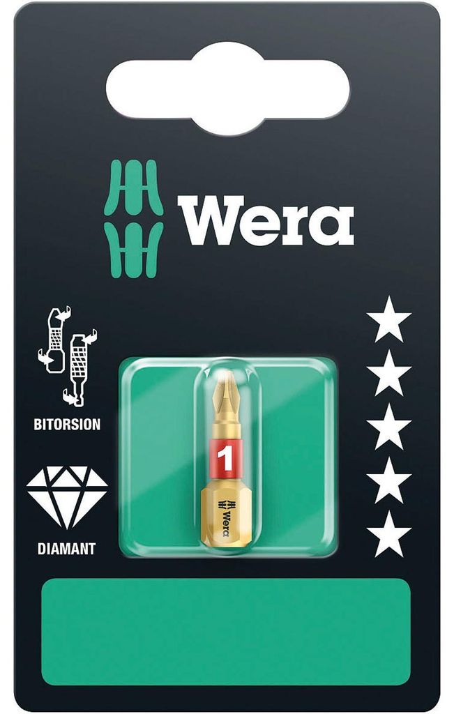 Wera Bit PH Größe 1 Länge 25mm 1 / 4 Zoll 6-kant C6,3 BiTorsion diamantbeschichtet Karte mit 1 St. 851 / 1 BDC SB - 5073332001