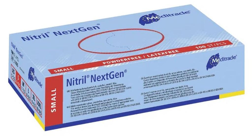 Meditrade Gants nitrile NextGen® EN 455, non poudrés, bleu, Image du produit 