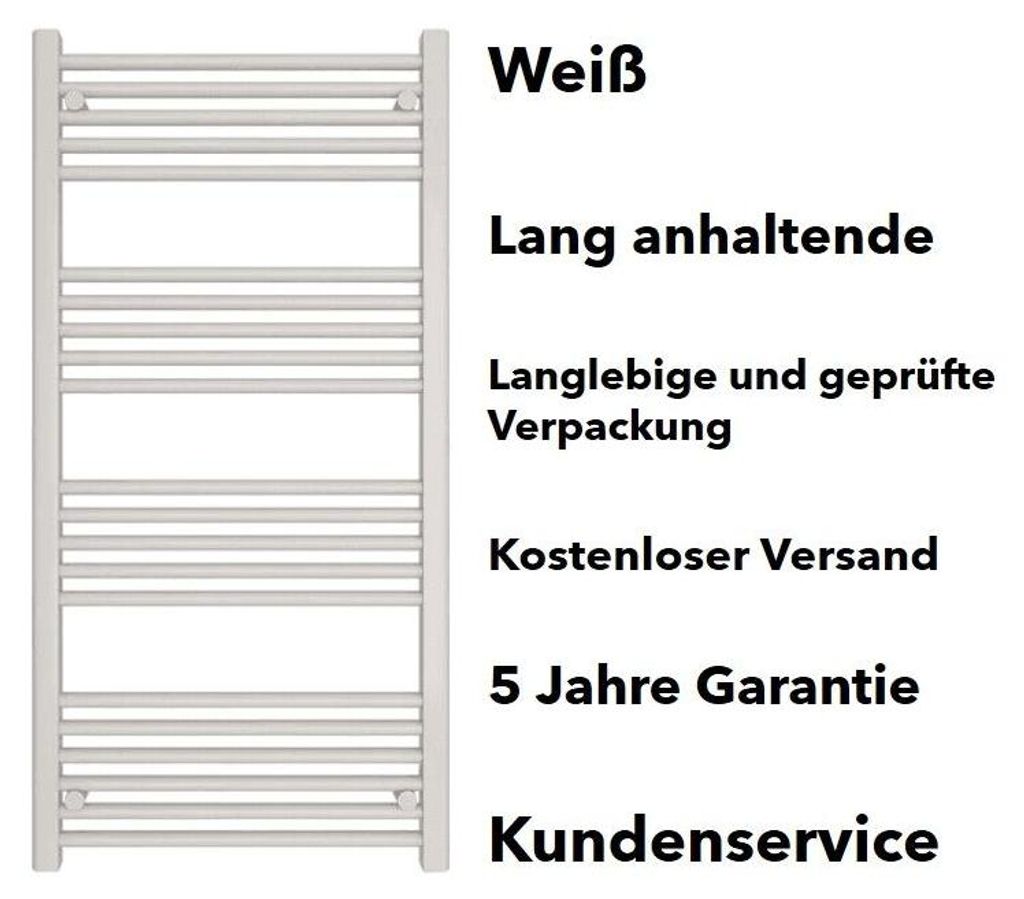 Badheizkörper Weiß 600 x 1750 mm – Handtuchheizkörper Produktbild 