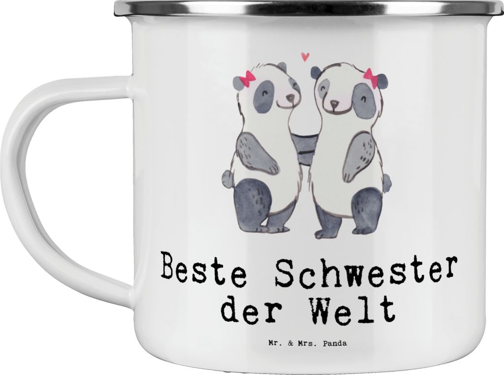 Mr. & Mrs. Panda blechbecher Panda Beste Schwester der Welt - Weiß - Geschenk, Liebe, Haferl, Emailletasse, Emaille Tasse, Pott, Kleinigkeit, Gesc...