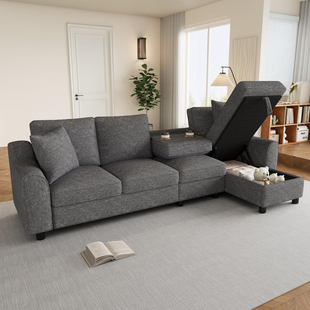 STILVORA Ecksofa 3-Sitzer in L-Form mit Chaiselongue und Stauraum, Wohnzimmersofa mit klappbarer Rückenlehne und Getränkehaltern, Modulares Sofa ...