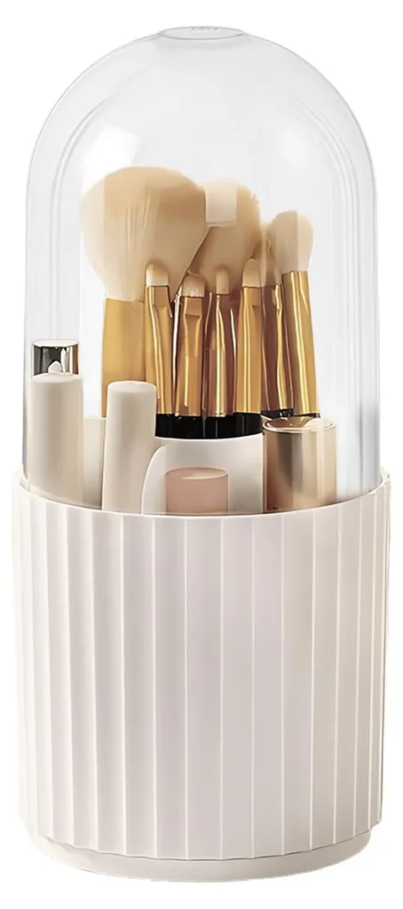 Rangement maquillage rotatif 360° blanc et pinceaux transparent 11x23cm