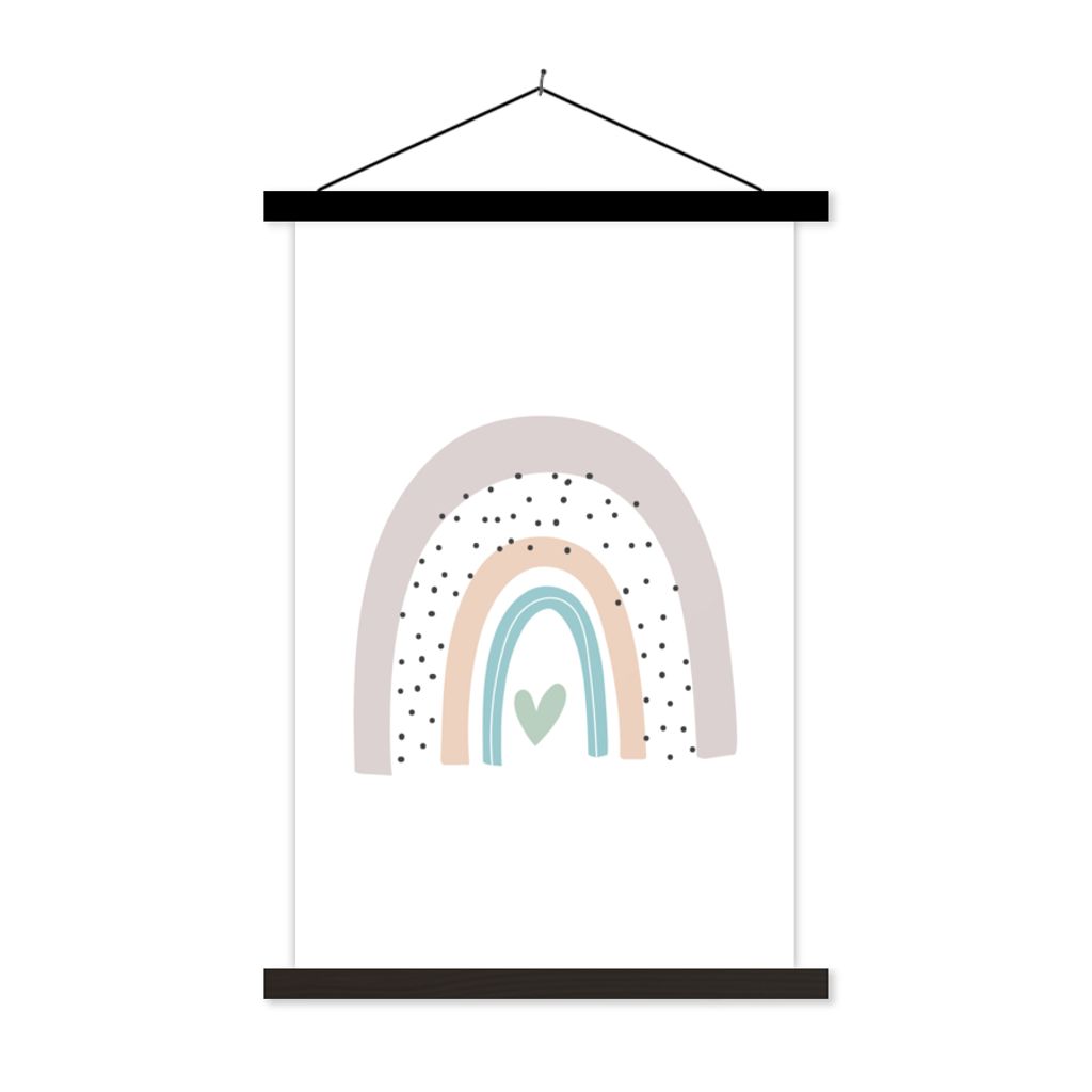 MuchoWow Textilposter Regenbogen - Herz - Pünktchen - Kinder - Kinder 60x90 cm mit schwarzem Rahmen - Poster Wohnzimmer