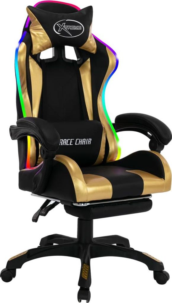 vidaXL Gaming-Stuhl mit RGB LED-Leuchten Gold und Schwarz Produktbild 