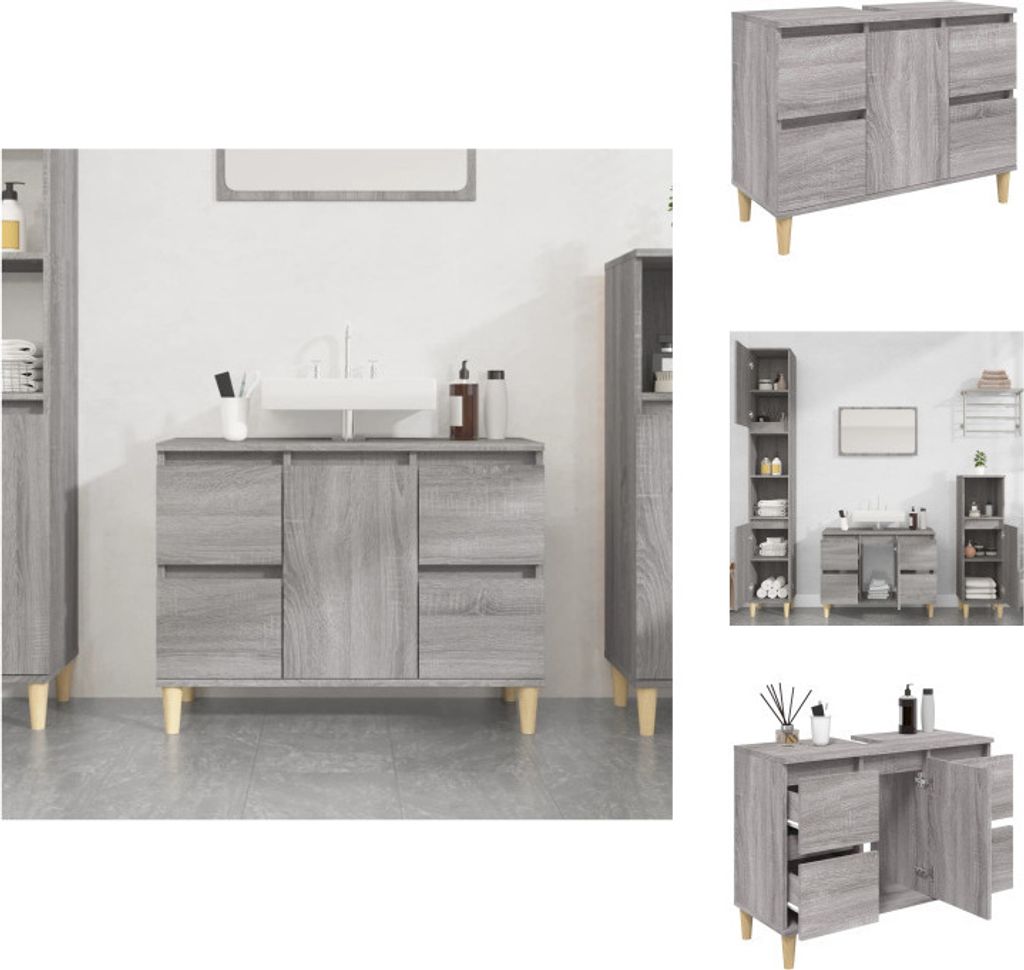 vidaXL Waschbeckenunterschrank Grau Sonoma 80x33x60 cm Produktbild 