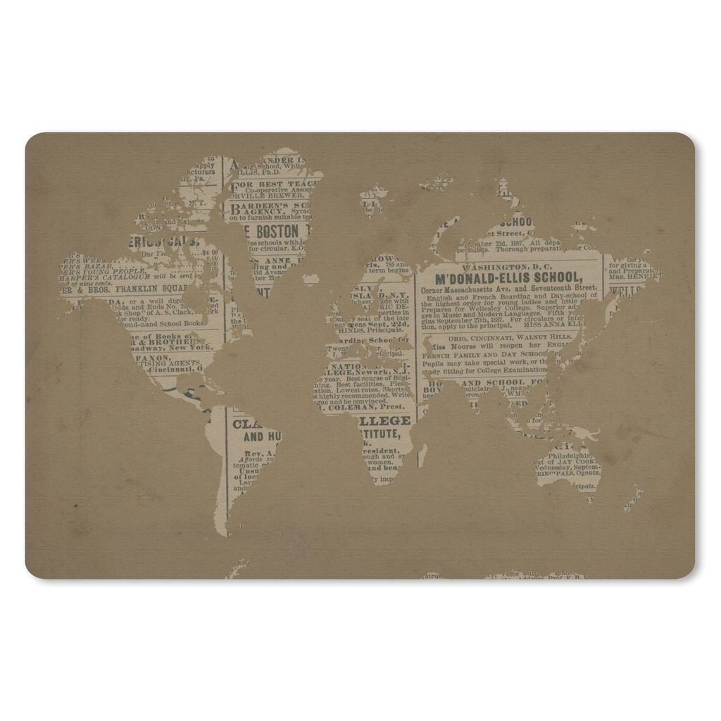 MuchoWow Mauspad Mousepad Weltkarte - Vintage - Zeitungsdruck 27x18 cm - Mousepads - Maus Mat - Pad - Mausunterlage - Büroartikel - Desk Matten