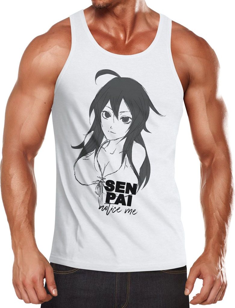 Herren Tanktop Anime Girl Senpai notice me Muskelshirt Tank Top Muscle Shirt Achselshirt Moonworks weiß S