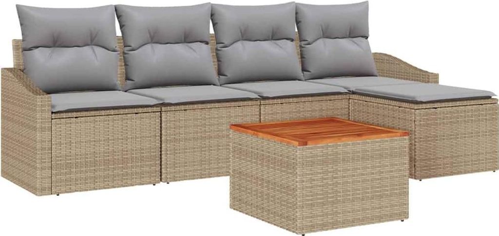 SYFAX Garten-Sofa-Set mit Kissen 6 pcs Beige Poly Rattan