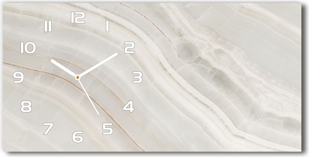 Wanduhr aus Glas – 60x30 cm - Glasbild - Glasuhr - Gehärtetes Glas - weisse-zeiger - Marmor Textur