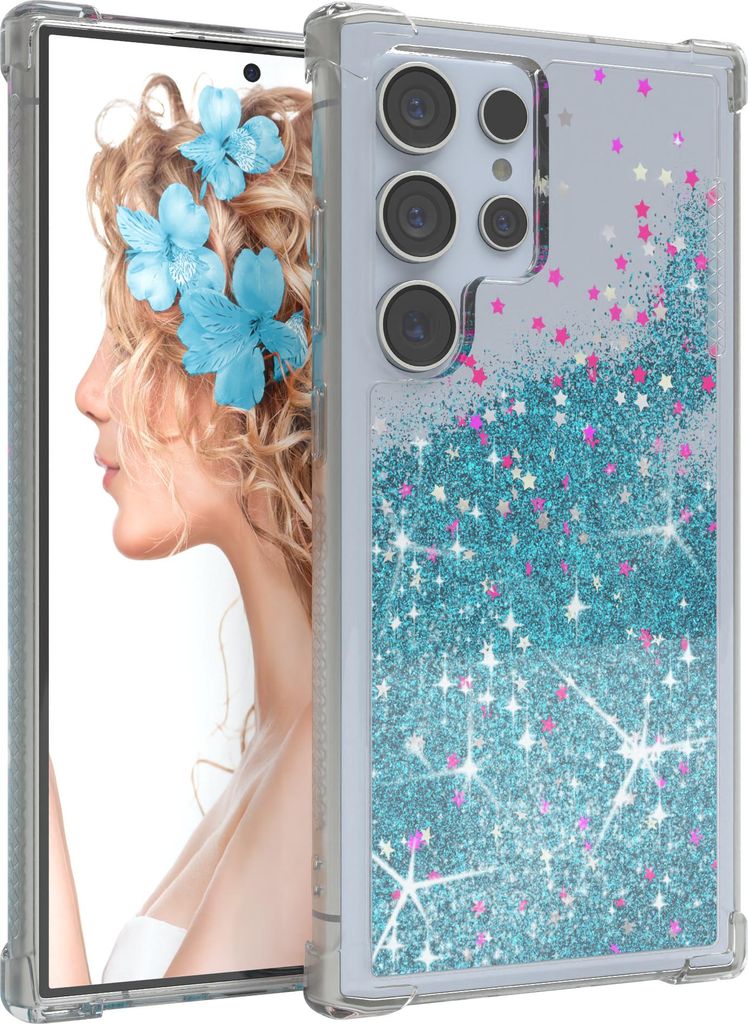 EAZY CASE - Glitzer Hülle kompatibel mit Samsung Galaxy S24 Ultra Glitzer Schutzhülle, Soft Case, Backcover Transparent mit Motiv