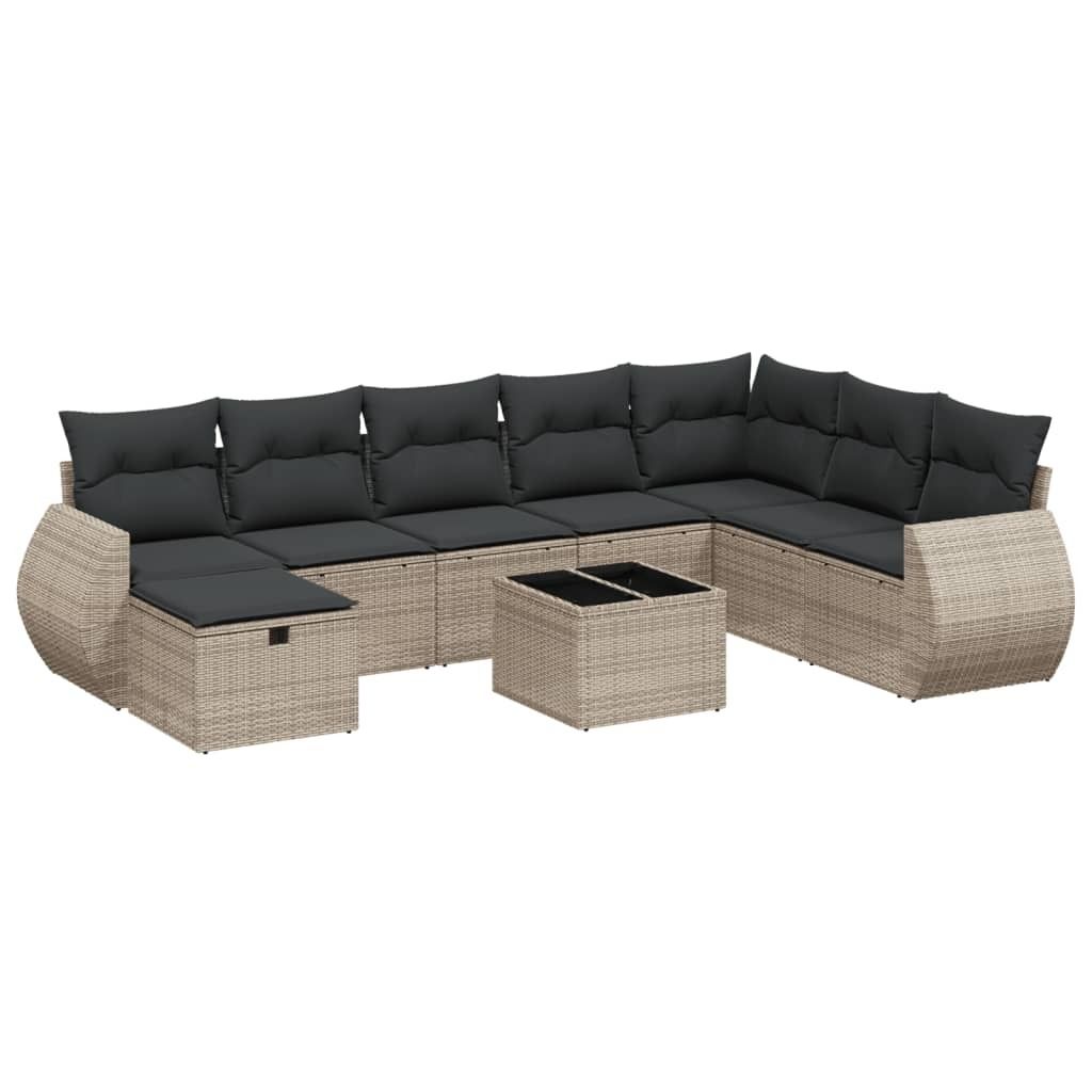 Best Möbel 9-tlg. Garten-Sofagarnitur mit Kissen - Grau Poly Rattan - Terrassenmöbel A3264216